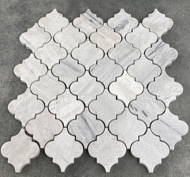 Solto white marble mosaic tile casablanca on 12x12 mesh honed top view
