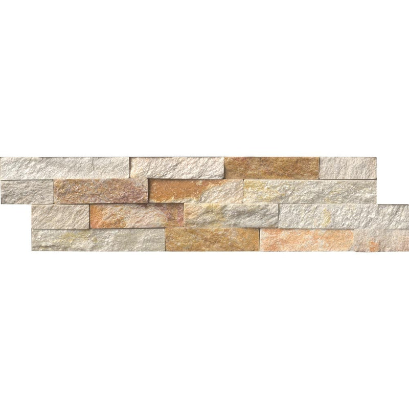 Sparkling autumn ledger panel 6X24 natural quartzite wall tile LPNLQSPAAUT624 product shot multiple tiles close up view