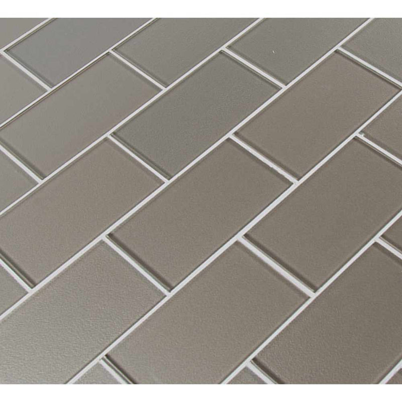 Starlight beige 11.89X12.05 glass mesh mounted mosaic tile SMOT GLS STRLT36 product shot multiple tiles angle view