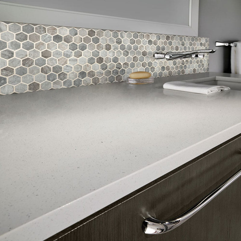 stonella hexagon 11.02 in. x 12.76 in. glass mesh-mounted mosaic tile SMOT-GLS-STNELA6MM product shot kitchen view