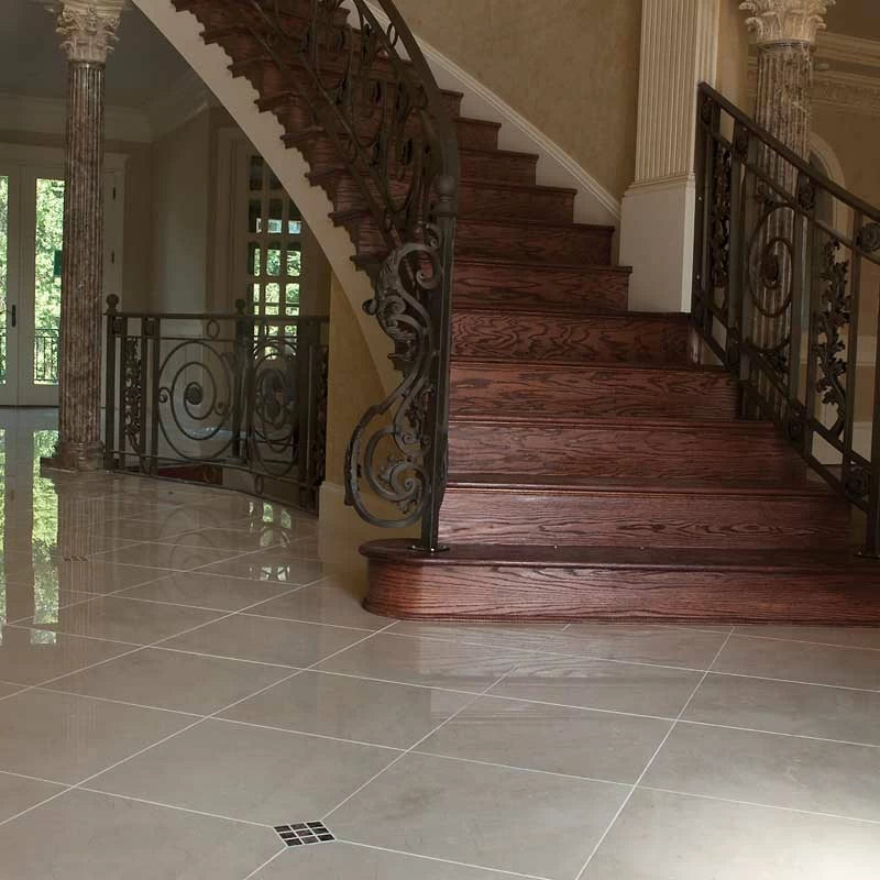 Crema Marfil 12"x12" Polished Marble Tile product shot staircase view