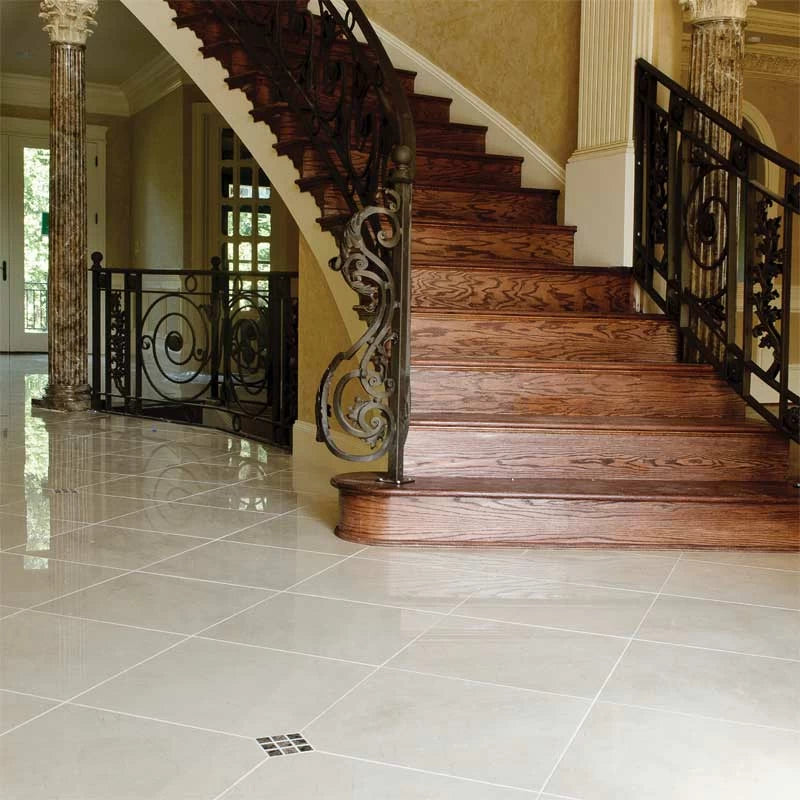 Crema Marfil 12"x12" Polished Marble Tile product shot staircase view 3