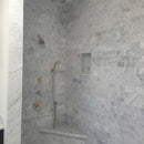 Cararra Honed 1/2"x12" Pencil Liner Marble Molding Tile room shot bathroom view 3