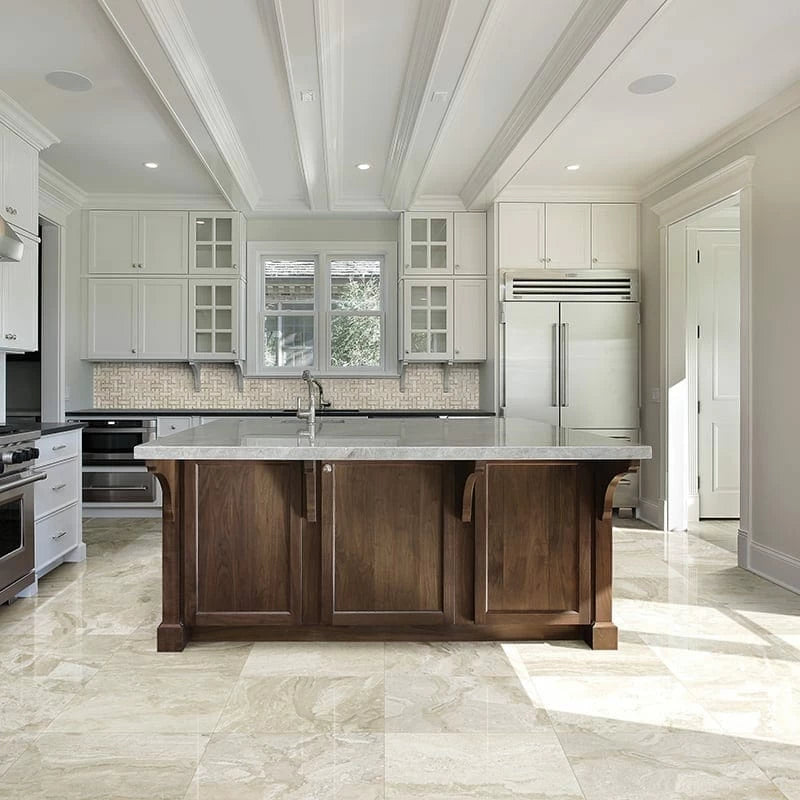 Royal Polished 18"x18" Marble Tile product shot kitchen view