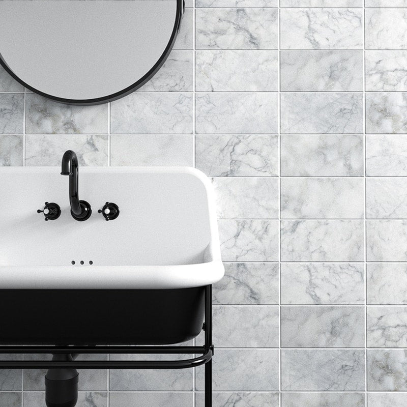 Cararra Honed 6"x12" Marble Tile room shot bathroom view
