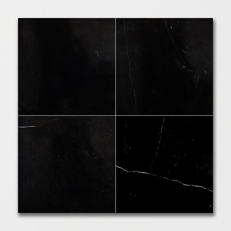 Black Polished 18"x18" Marble Tile room shot tile view 2