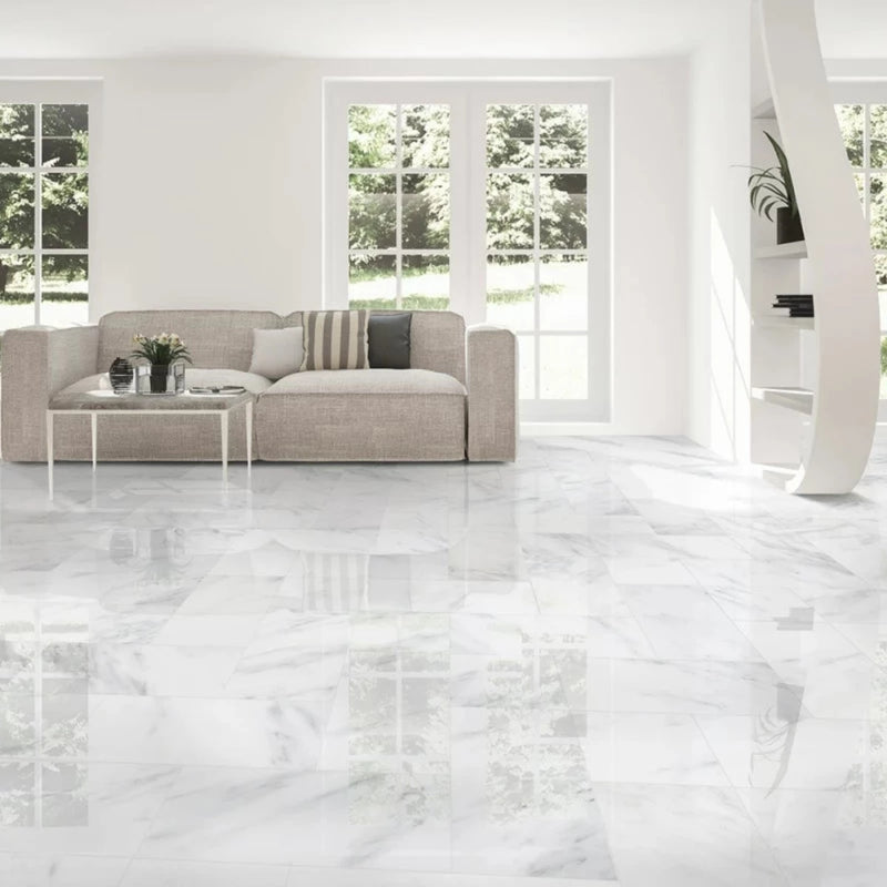Calacatta Amore 12"x12" Polished Marble Tile product shot living room view