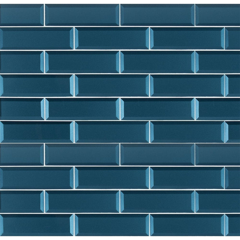 Tahiti blue beveled 2.5x8 glossy glass blue subway tile SMOT-GL-T-TAHBLU2.5X8 product shot multiple tiles top view