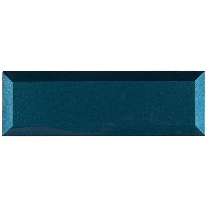 Tahiti blue beveled 2.5x8 glossy glass blue subway tile SMOT-GL-T-TAHBLU2.5X8 product shot single tile top view