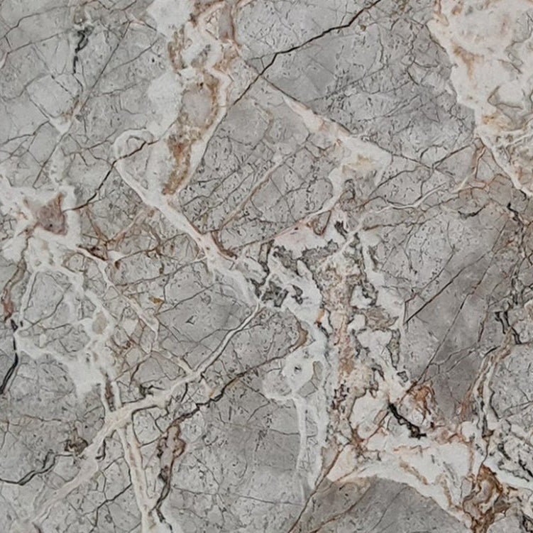 Tapetto Vulcano grey marble slabs polished product shot closeup view
