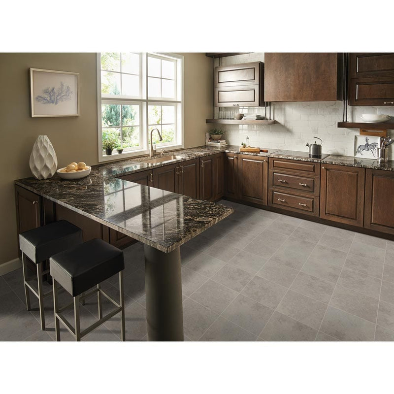 Tempest grey glazed ceramic floor and wall tile msi collection NTEMGRE1313 product shot kitchen view