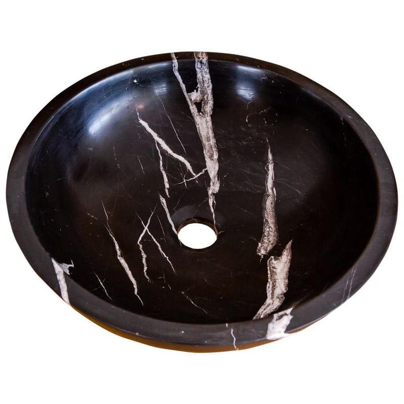 Natural Stone Toros Black Marble Above Vanity Bathroom Sink (D)16" (H)6" angle product view