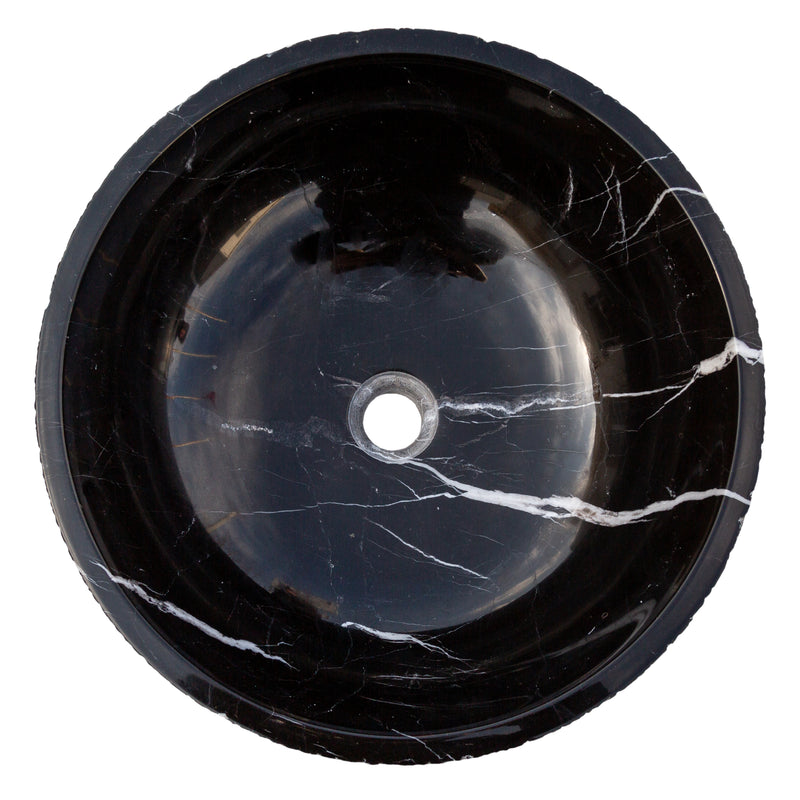 Toros Black Marble Above-Vanity Bathroom Vessel Sink Rough Exterior (D)16" (H)6" top view