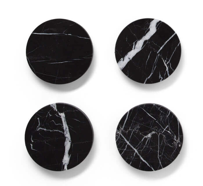 Toros Black genuine marble round coasters 4x4 polished set of product shot