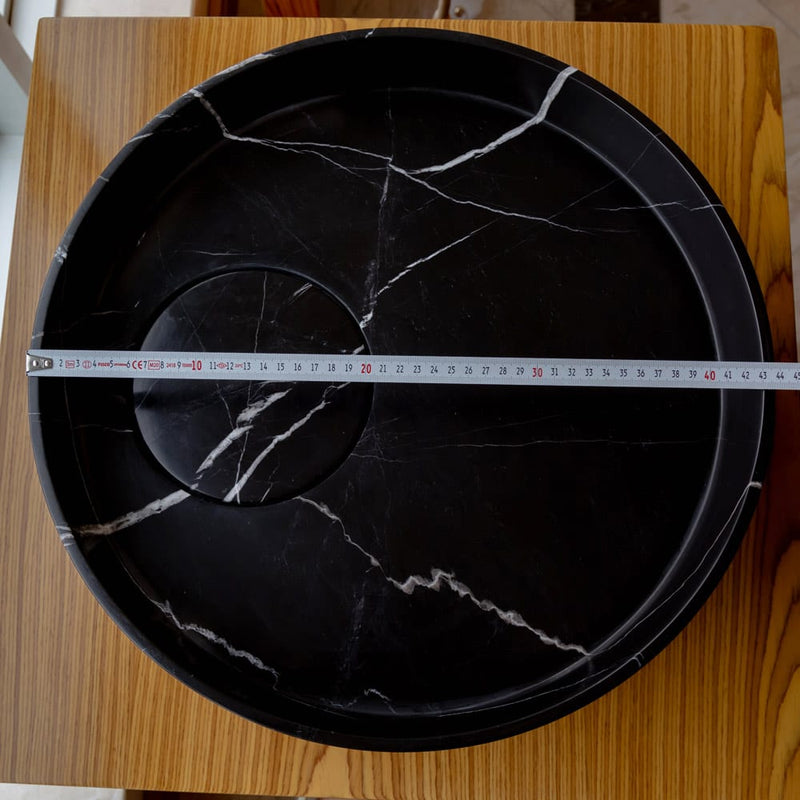 Natural Stone Toros Black Marble Above Vanity Designer Bathroom Sink Polished (D)17.5" (H)6" diameter measure view