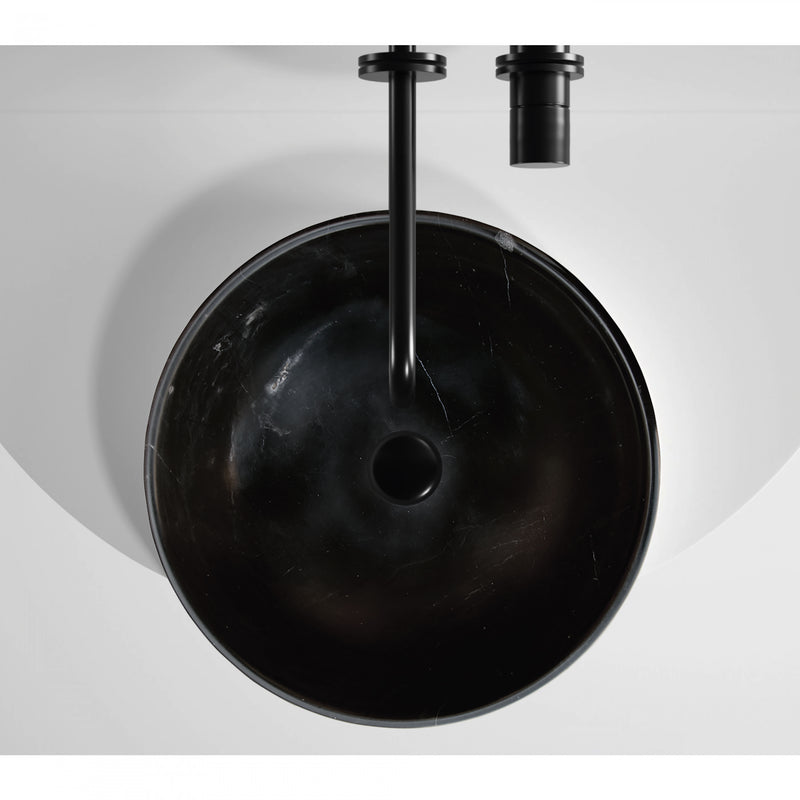 Toros Black Natural Stone Marble Above Vanity Bathroom Sink Semi-Polished (D)16" (H)6" installed bathroom top view