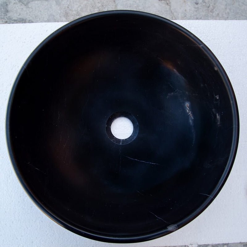 Toros Black Natural Stone Marble Above Vanity Bathroom Sink Semi-Polished (D)16" (H)6" top view2