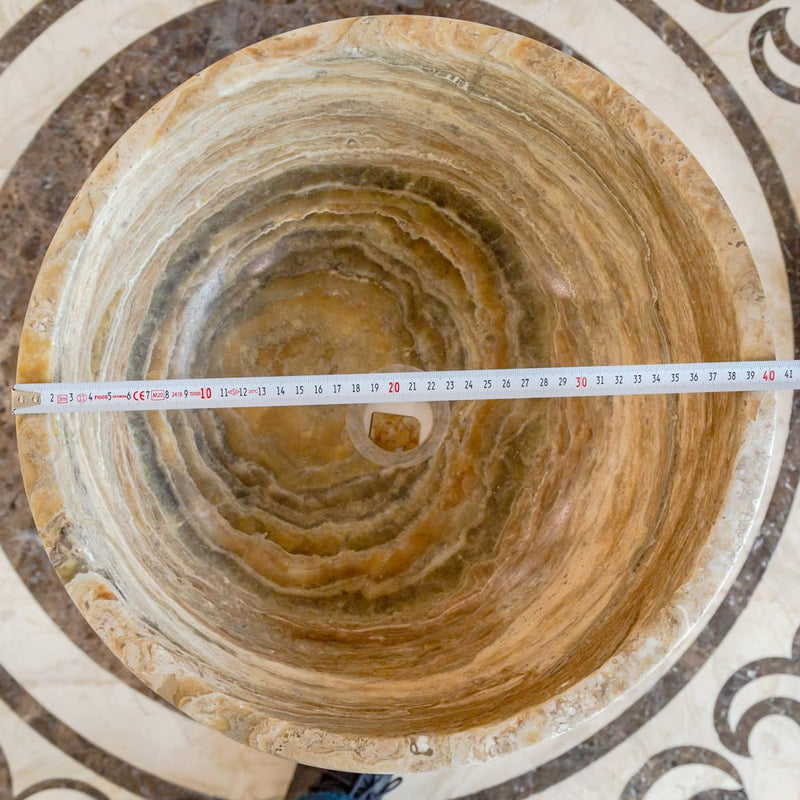 Traonyx Natural Stone Above Vanity Bathroom Sink Honed (D)16" (H)6" diameter measure view