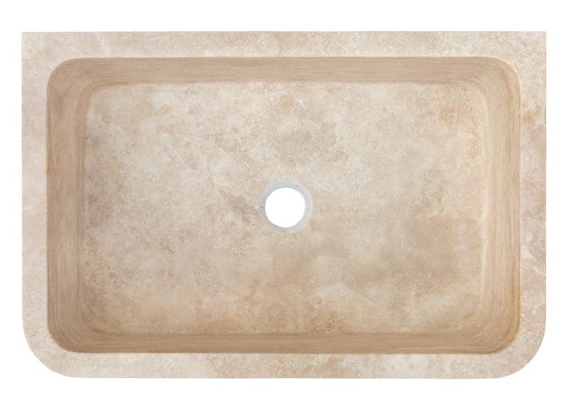 Troia Light Travertine Rectangular Farmhouse Kitchen Sink Honed and Filled (W)18" (L)27.5" (H)7" top view