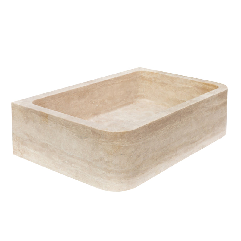 Troia Light Travertine Rectangular Farmhouse Kitchen Sink Honed and Filled (W)18" (L)27.5" (H)7" angle view