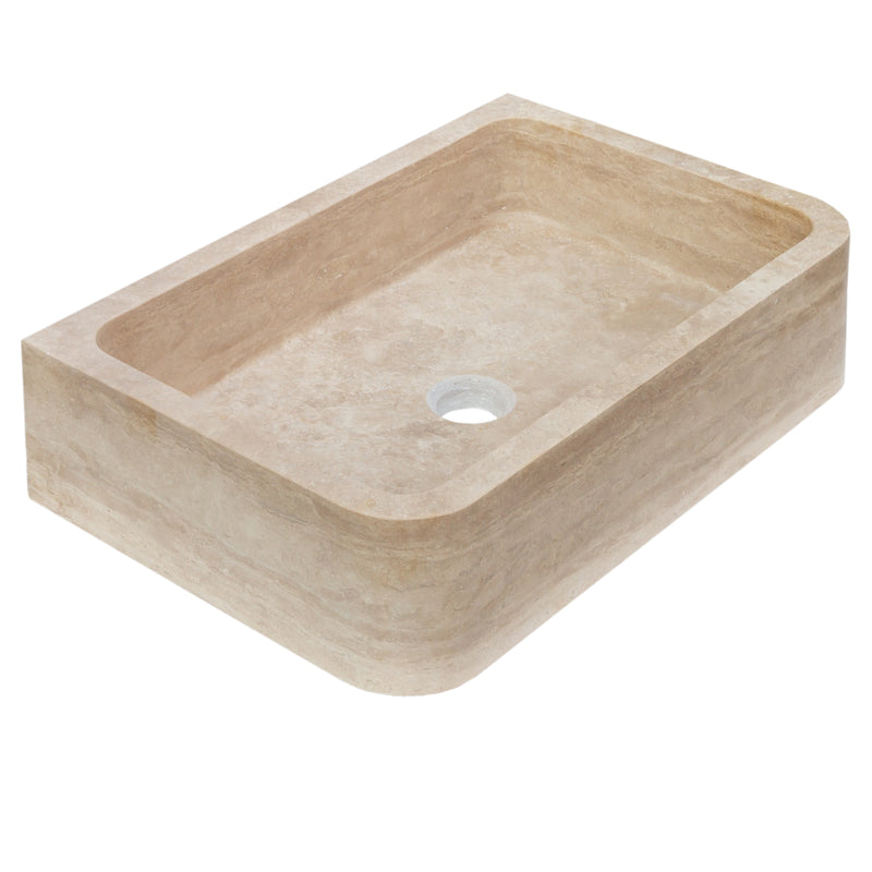 Troia Light Travertine Rectangular Farmhouse Kitchen Sink Honed and Filled (W)18" (L)27.5" (H)7" NTRSTC47 angle view