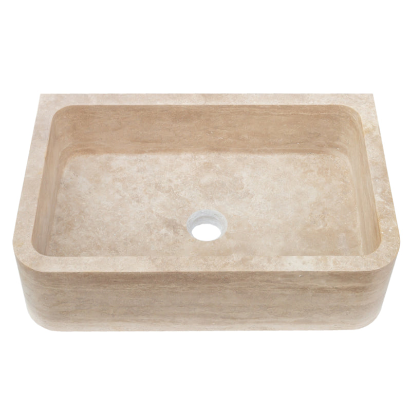 Troia Light Travertine Rectangular Farmhouse Kitchen Sink Honed and Filled (W)18" (L)27.5" (H)7" angle view