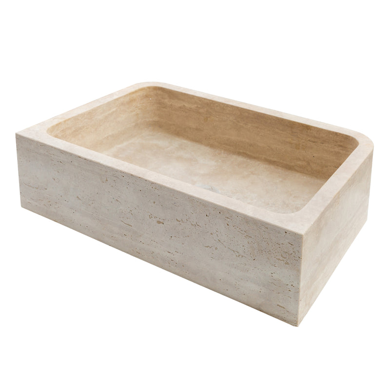 Troia Light Travertine Rectangular Farmhouse Kitchen Sink Honed and Filled (W)18" (L)27.5" (H)7" NTRSTC47 angle view