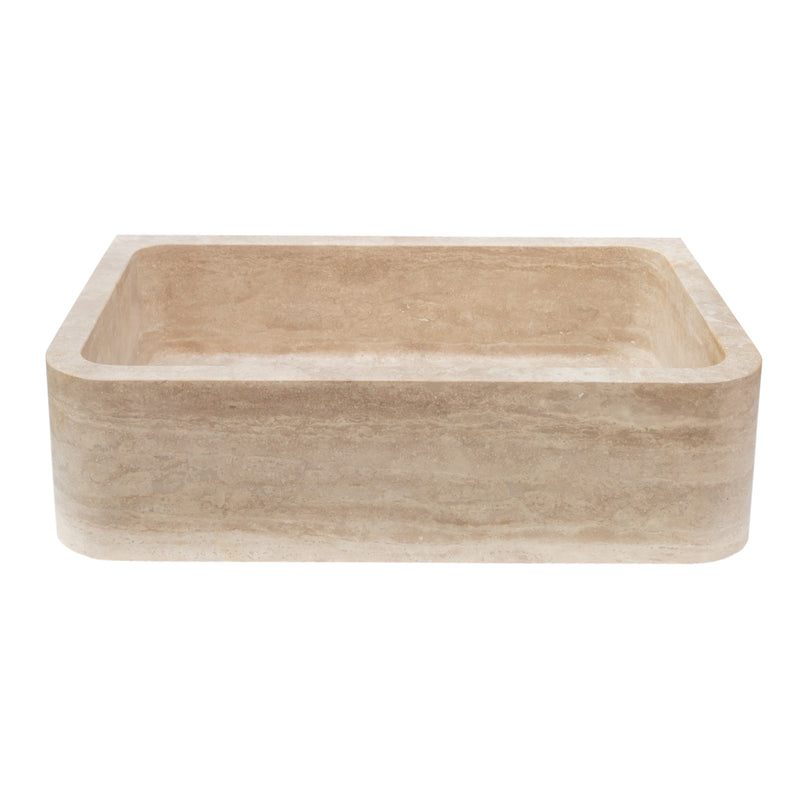 Troia Light Travertine Rectangular Farmhouse Kitchen Sink Honed and Filled (W)18" (L)27.5" (H)7" NTRSTC47 angle view