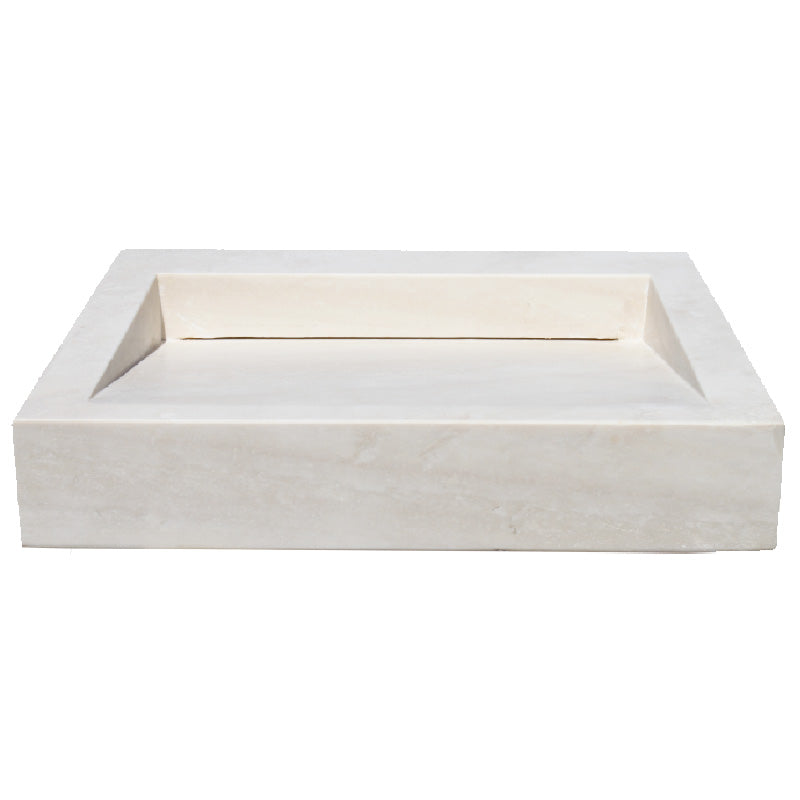 White Limestone Rectangular Hidden Drain Bathroom Above-vanity Sink (W)18" (L)21.4" angle view