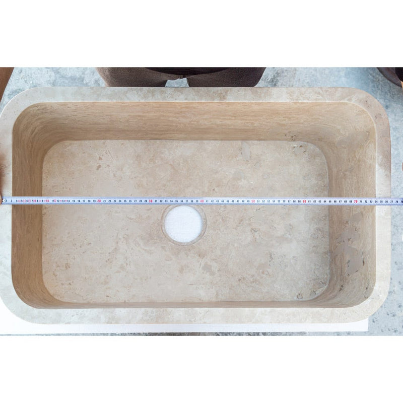 Troia Light Travertine Rectangular Farmhouse Kitchen Sink Honed (W)18" (L)30" (H)10" length measure view