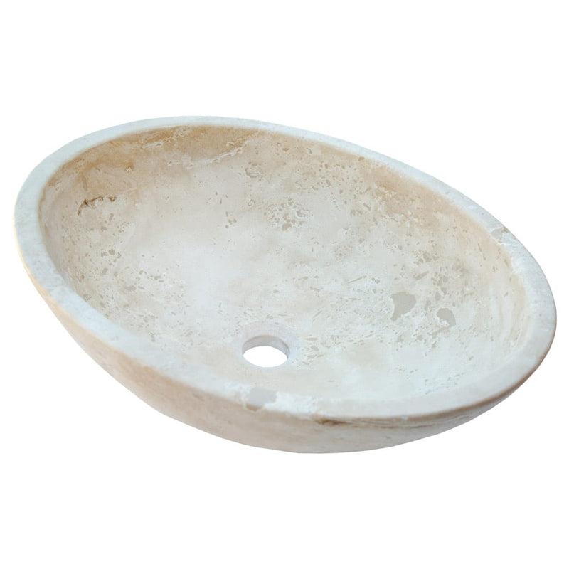 Troia Light Travertine Above Vanity Bathroom Oval Vessel Sink Polished (W)16" (L)21" (H)6" angle view