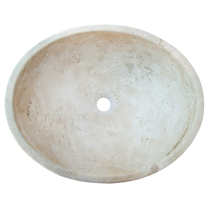 Troia Light Travertine Above Vanity Bathroom Oval Vessel Sink Polished (W)16" (L)21" (H)6" top view