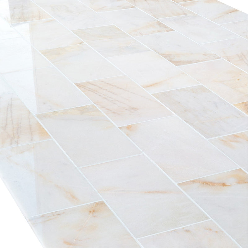 Troya Giallo Bianco White Marble Tile 12x24 Polished profile view