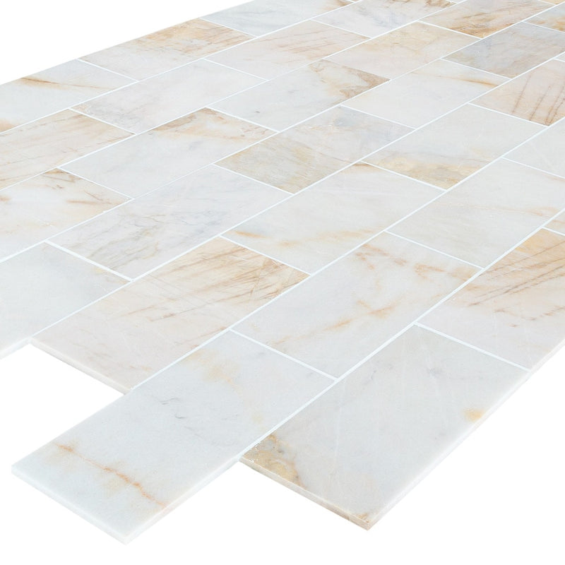 Troya Giallo Bianco White Marble Tile 12x24 Polished profile view