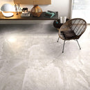 Tundra gray marble floor wall tile 24x24 polished living room scene