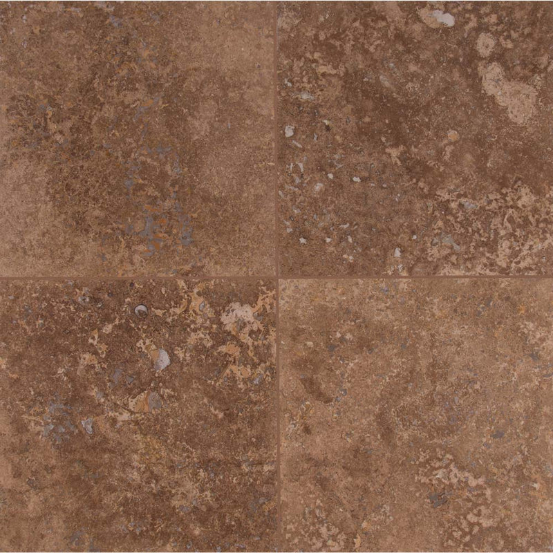 Tusany walnut 12 x 12 honed  filled travertine floor and wall tile TTWAL1212HF product shot multiple tiles top view