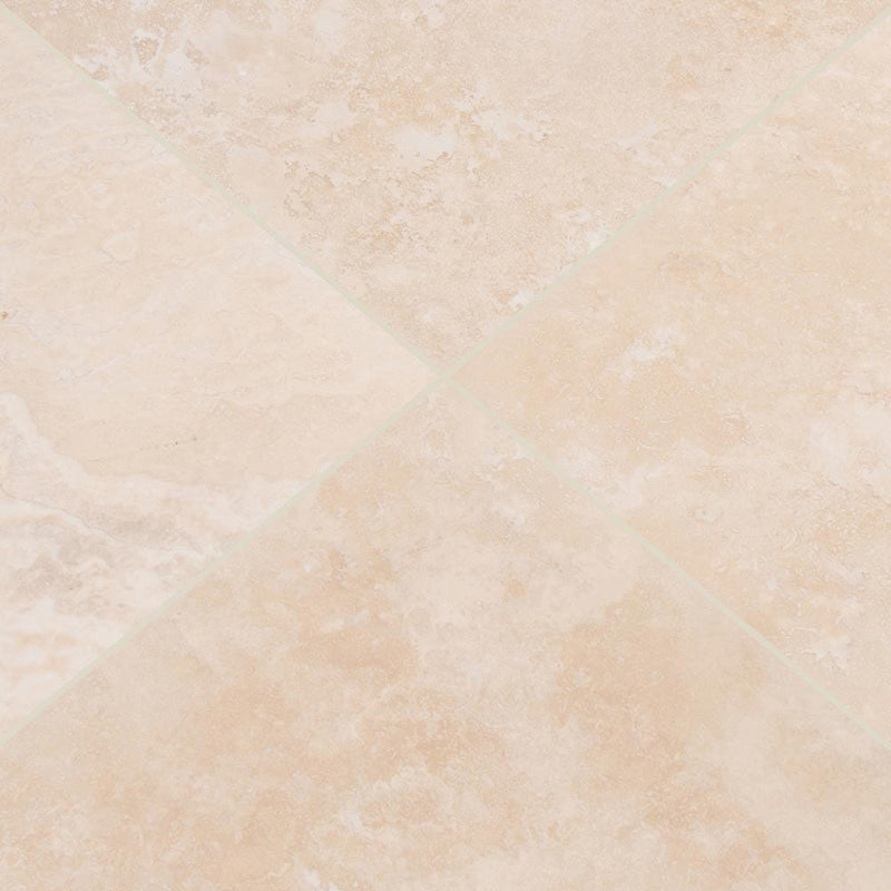 Tuscany beige 12x12 honed travertine floor and wall tile TTBEIG1212HF product shot multiple tiles top angle view