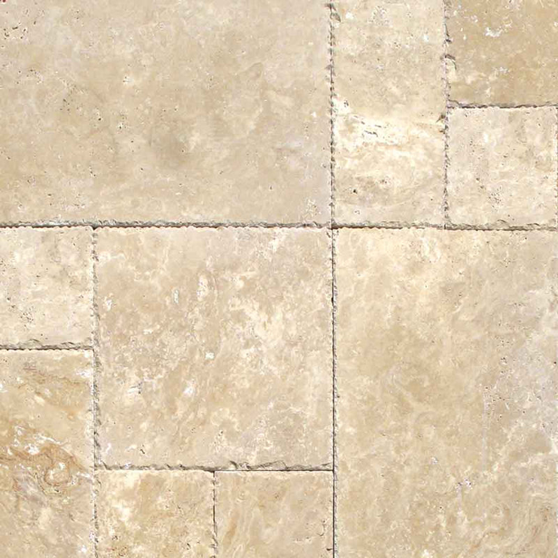 Tuscany beige pattern honed unfilled brushed travertine floor and wall tile TTBEIG-PAT-HUCB product shot wall view