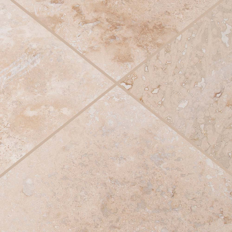 Tuscany classic 12 x 24 honed filled travertine floor and wall tile TTCLASLT1224HF product shot multiple tiles angle view