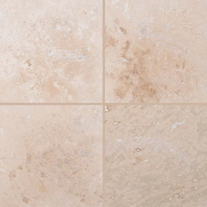 Tuscany classic 16x16 honed filled travertine floor and wall tile TTCLASLT1616HF product shot multiple tiles top view