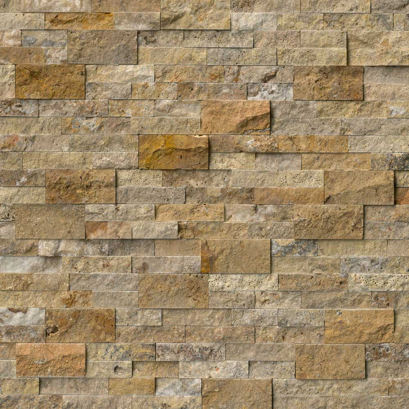 Tuscany scabas splitface ledger panel 6X24 natural travertine wall tile LPNLTSCA624 product shot multiple tiles top view