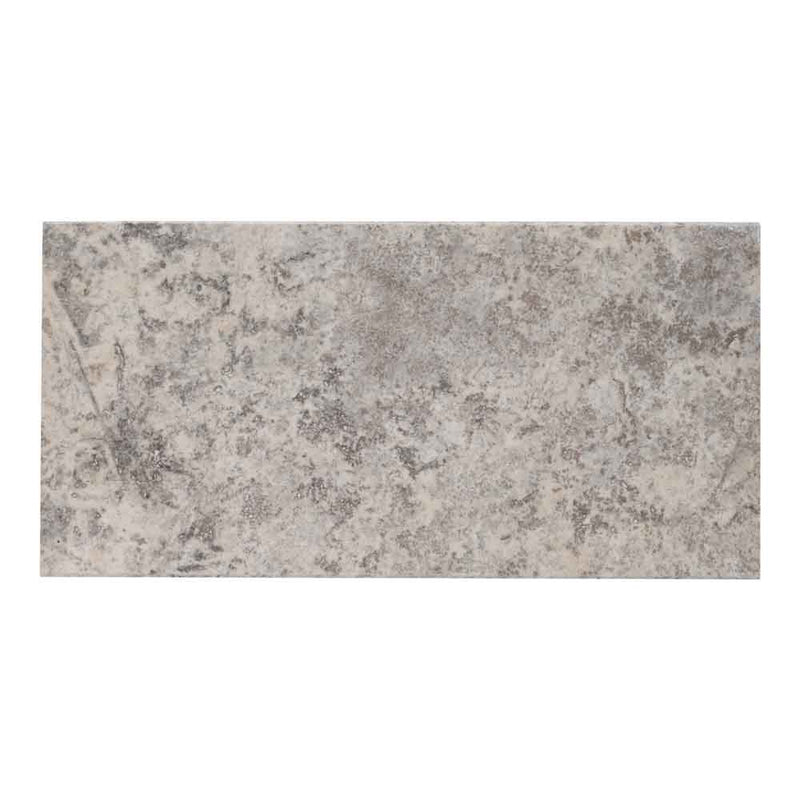 Tuscany silver 12x24 brushed travertine eased edges coping LCOPTSIL1224HUFBR-EE product shot wall view 2