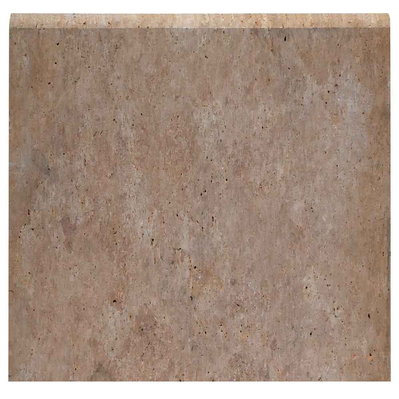 Tuscany walnut 12x24 brushed travertine eased edges coping LCOPTWAL1224HUFBR-EE product shot wall view 2