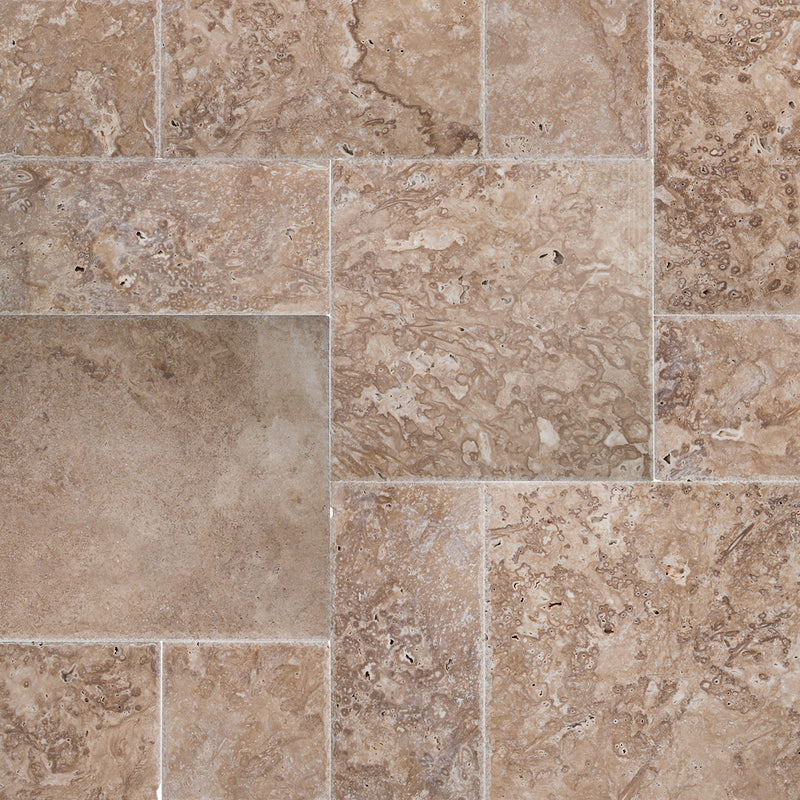 Tuscany walnut pattern honed unfilled brushed travertine floor and wall tile TTWAL-PAT-HUCB product shot wall view