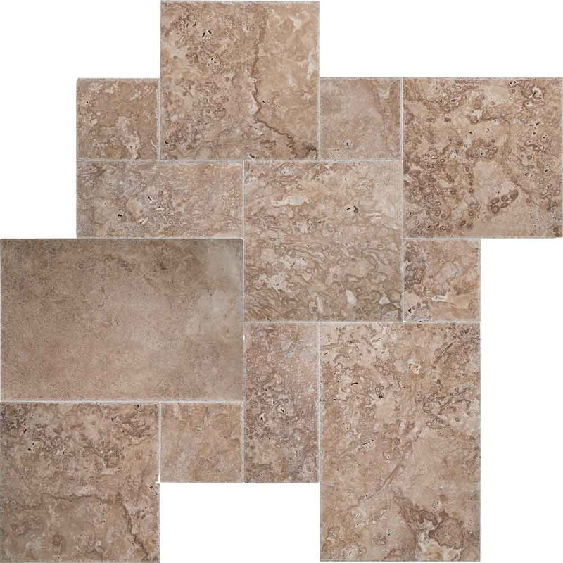 Tuscany walnut pattern honed unfilled chipped travertine floor and wall tile TTWAL-PAT-HUFC product shot profile view 