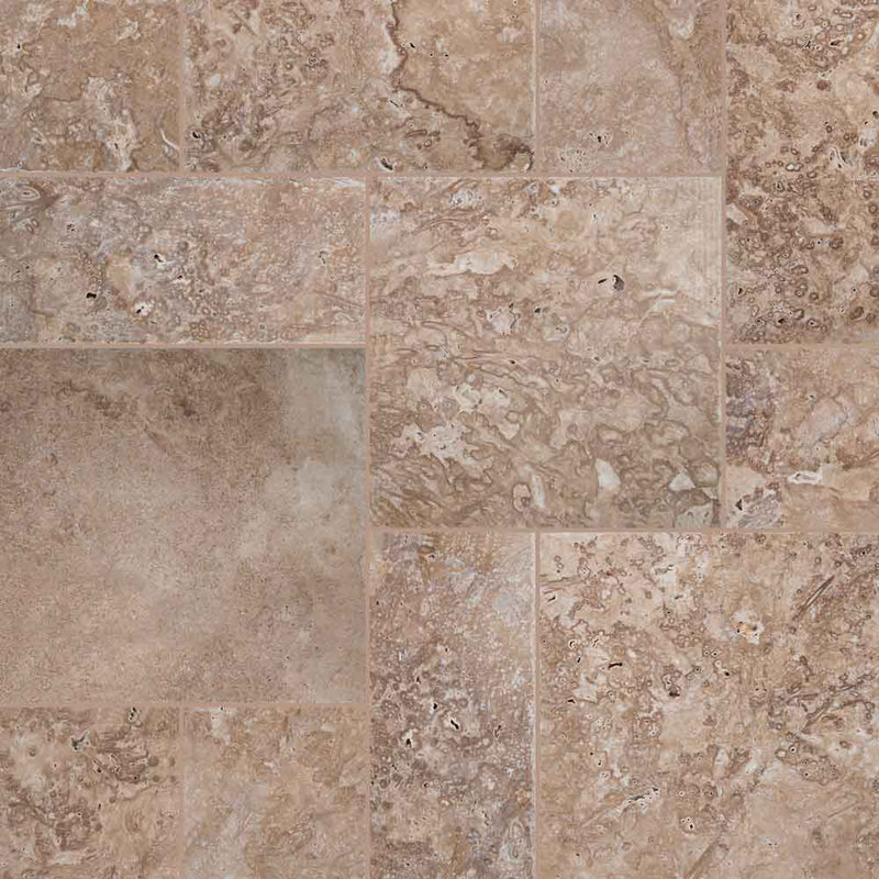 Tuscany walnut pattern honed unfilled chipped travertine floor and wall tile TTWAL-PAT-HUFC product shot wall view