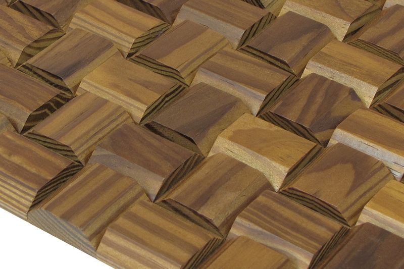 US Pine Pyramid Thermowood Mesh-mounted Mosaic Wall Tile 986005 angle view closeup