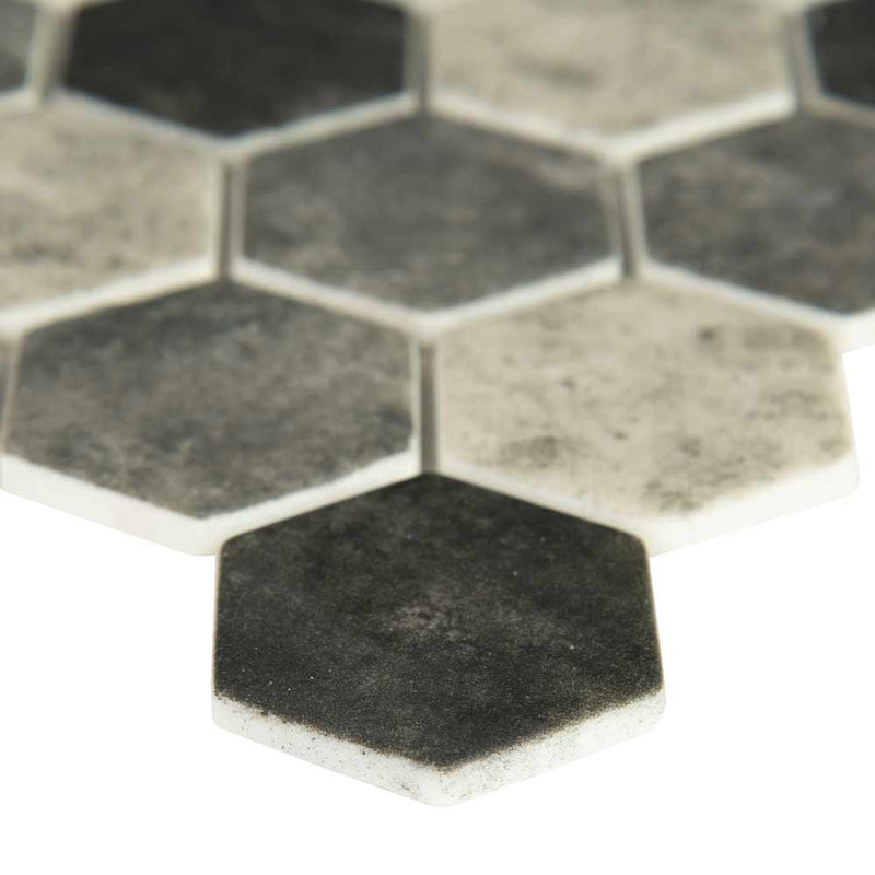 Urban tapestry hexagon 11.02X12.76 glass mesh mounted mosaic tile SMOT GLS UT6MM product shot profile view