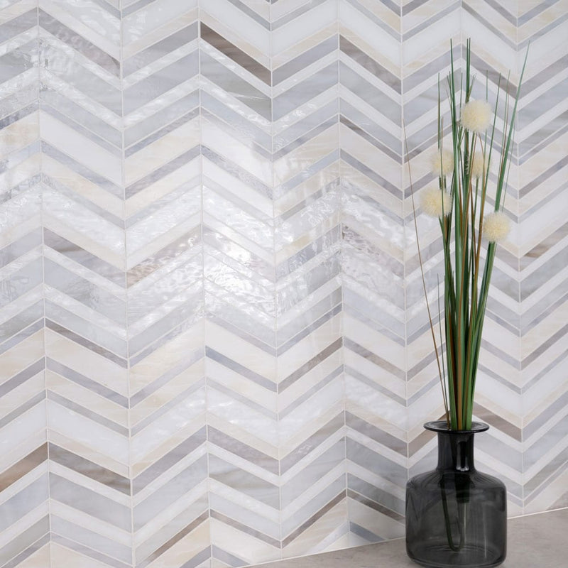 Urban wave greige 9"x15.6" film face glass mosaic wall tile SMOT-GLSB-URWAGRE3MM product shot room view 2