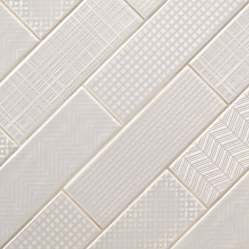 Urbano dusk 3d mix ceramic gray textured subway tile 4x12 glossy  NURBDUSMIX4X12 product shot angle view
